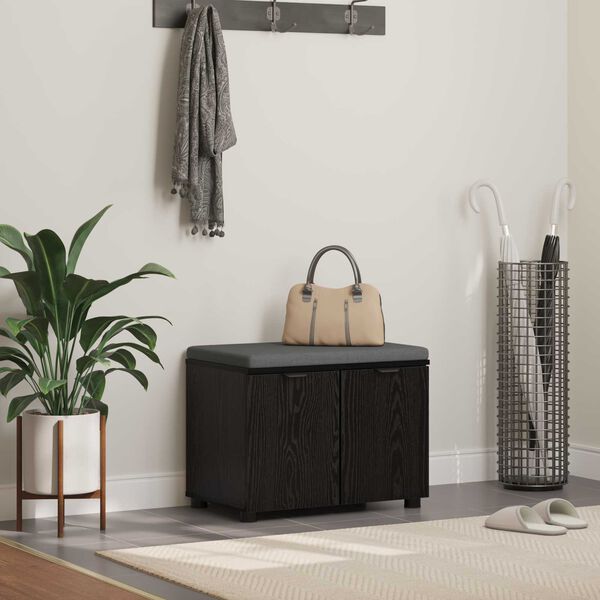 vidaXL Hall Bench with Cushion with Storage Black Oak 60 x 38 x 46 cm