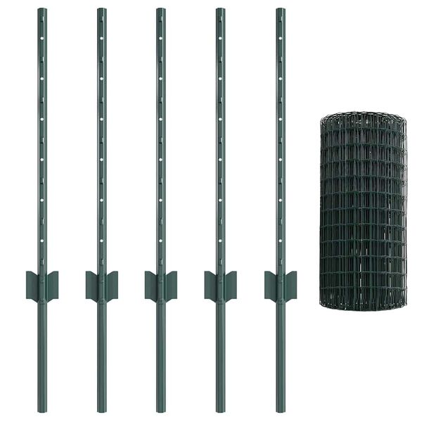 vidaXL Fence with Post Green 0.6 x 10 m Steel and PVC