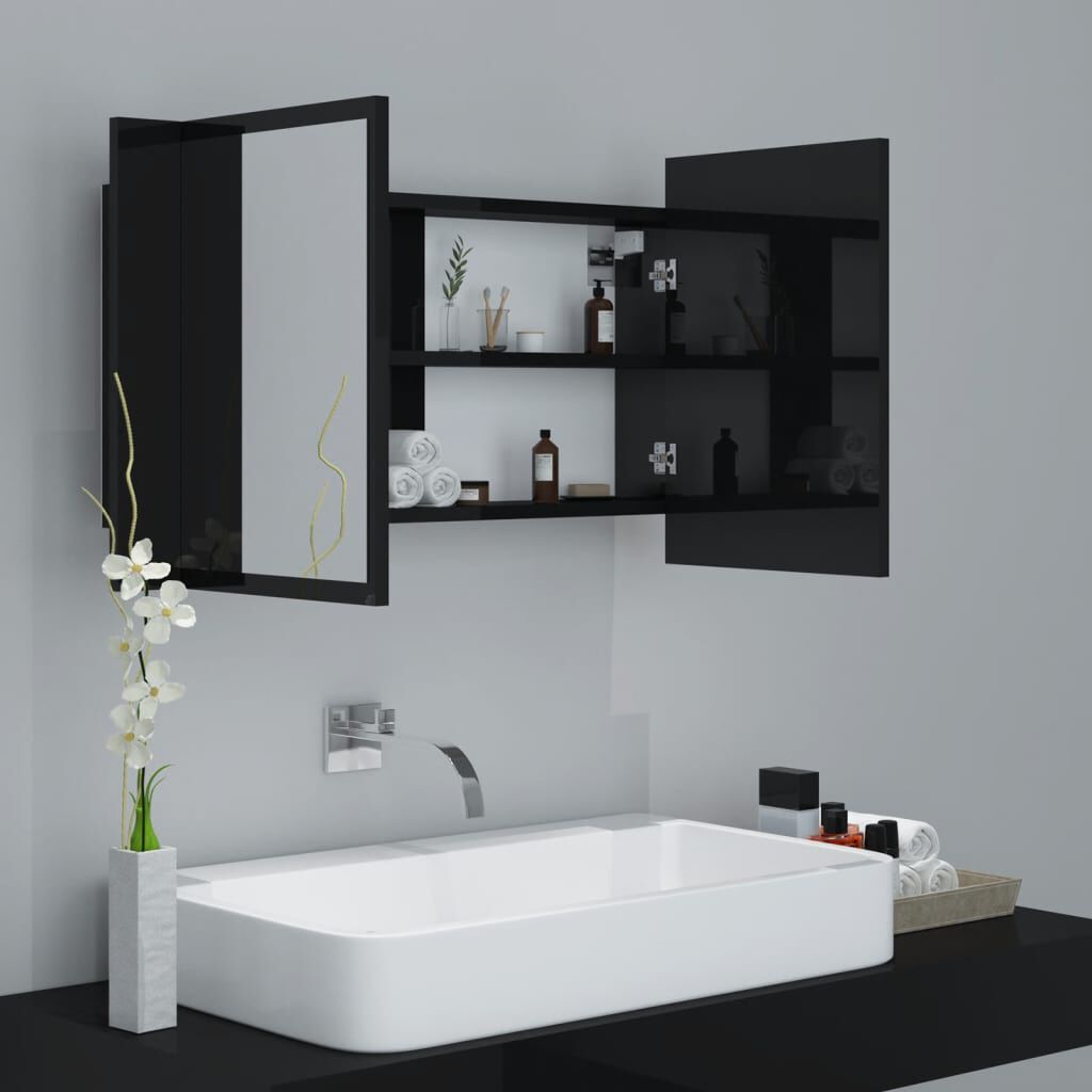 Black vanity mirror with storage deals