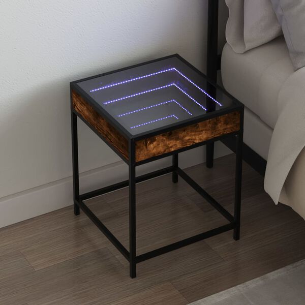 vidaXL Bedside Table with Infinity LED Smoked Oak 40x40x51 cm