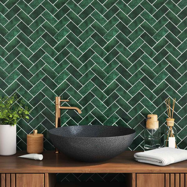 vidaXL Herringbone Tile 50 pcs Dark Green 30 x 30 cm
