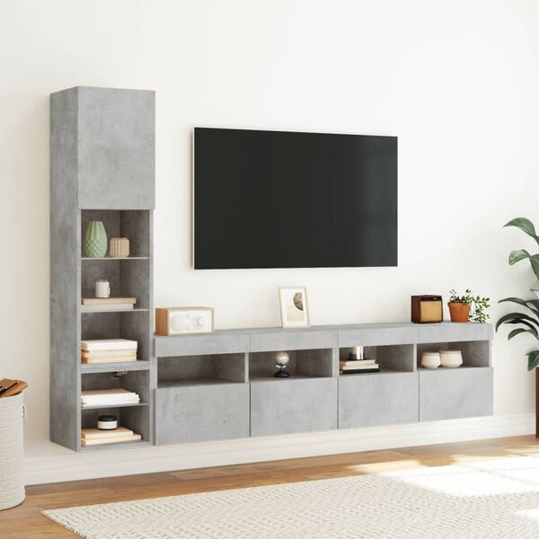 vidaXL 4 Piece TV Wall Units with LED Concrete Grey Engineered Wood