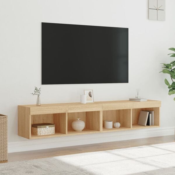 vidaXL TV Cabinets with LED Lights 2 pcs Sonoma Oak 80x30x30 cm
