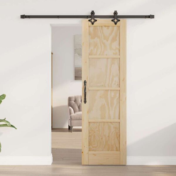 vidaXL Sliding Door Natural and Black 61 x 198.5 cm Solid Pine Wood