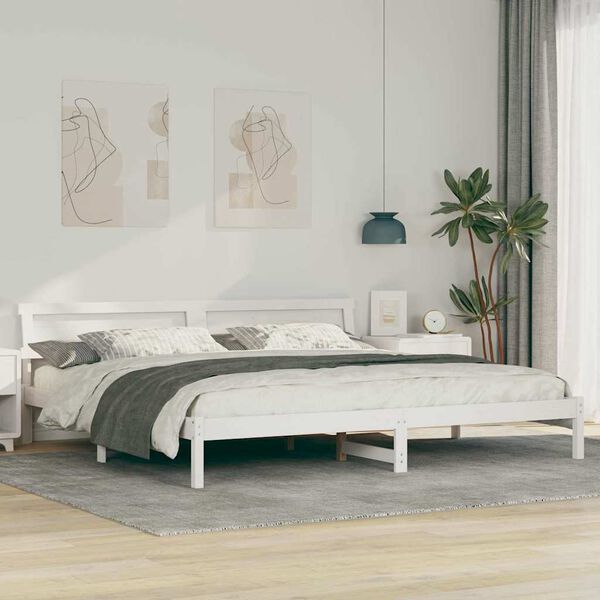 vidaXL Bed Frame with Headboard White 200 x 200 cm Solid Pine Wood