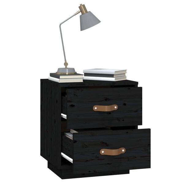 vidaXL Bedside Cabinet Black 40x34x45 cm Solid Wood Pine