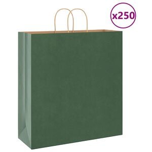 vidaXL Paper Bags 250 pcs with Handles Green 45x17x48 cm