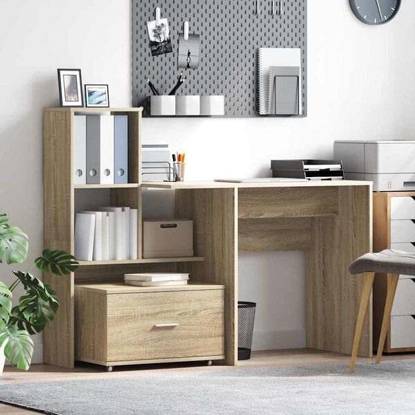 vidaXL Desk Sonoma Oak 131.5 x 50 x 106.5 cm Engineered Wood