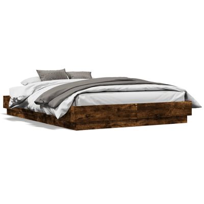 vidaXL Bed Frame with LED Lights Smoked Oak 120x190 cm Small Double