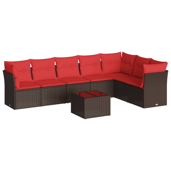 vidaXL 8 Piece Garden Sofa Set with Cushions Brown Poly Rattan