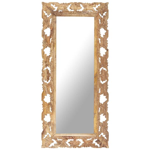 vidaXL Hand Carved Mirror Brown 110x50 cm Solid Mango Wood