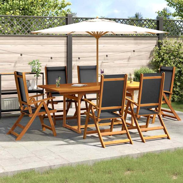 vidaXL 7 Piece Garden Dining Set Solid Wood Acacia and Textilene