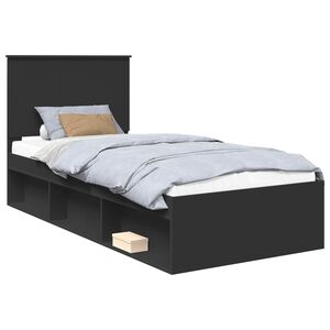 vidaXL Bed Frame with Headboard Black 90 x 190 cm Solid Pine Wood