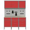 vidaXL Work Bench with Drawer 8 pcs Red 150 x 55 x 200 cm Steel