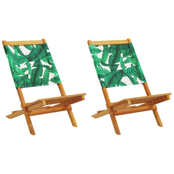 vidaXL Garden Chairs 2 pcs Leaf Pattern Solid Wood Acacia and Fabric
