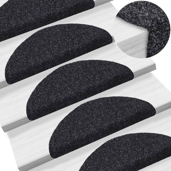 vidaXL Stair Mats Self-adhesive 15 pcs 56x17x3 cm Black Half Round