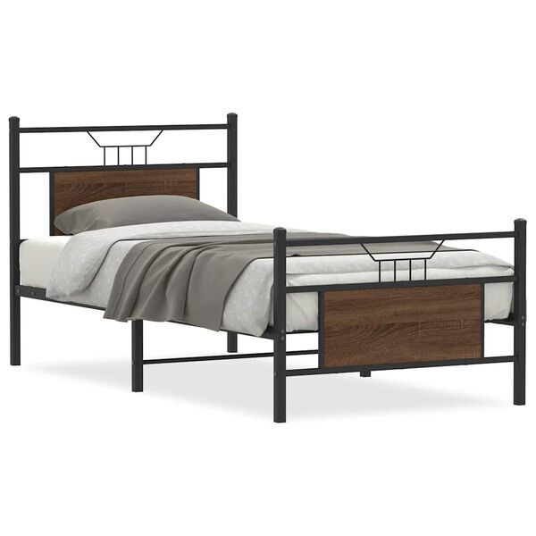 vidaXL Bed Frame without Mattress Brown Oak 90x190 cm Single Engineered Wood