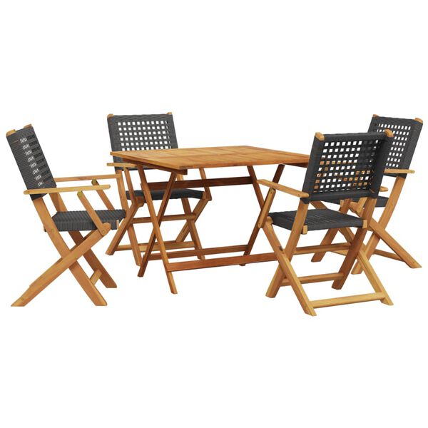 vidaXL 5 Piece Garden Dining Set Black Poly Rattan and Solid Wood
