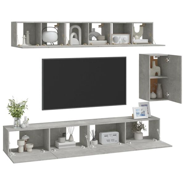 vidaXL 6 Piece TV Cabinet Set Concrete Grey Engineered Wood