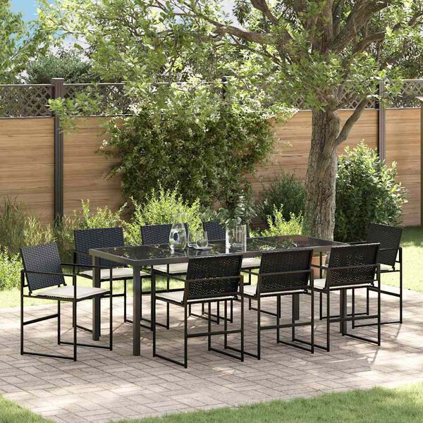 vidaXL Garden Dining Set 9 pcs Black Powder-Coated Steel