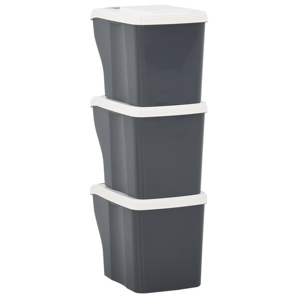 vidaXL Stackable Dustbins 3 pcs 60 L Dark Grey