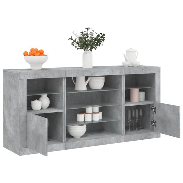 vidaXL Sideboard with LED Lights Concrete Grey 142.5x37x67 cm