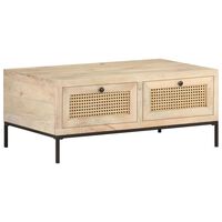 vidaXL Coffee Table 90x50x37 cm Solid Mango Wood and Natural Cane