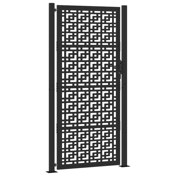 vidaXL Garden Gate Black 100x200 cm Steel Cross Design