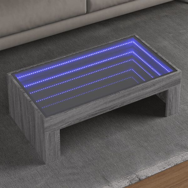 vidaXL Coffee Table with Infinity LED Grey Sonoma 90x50x30 cm