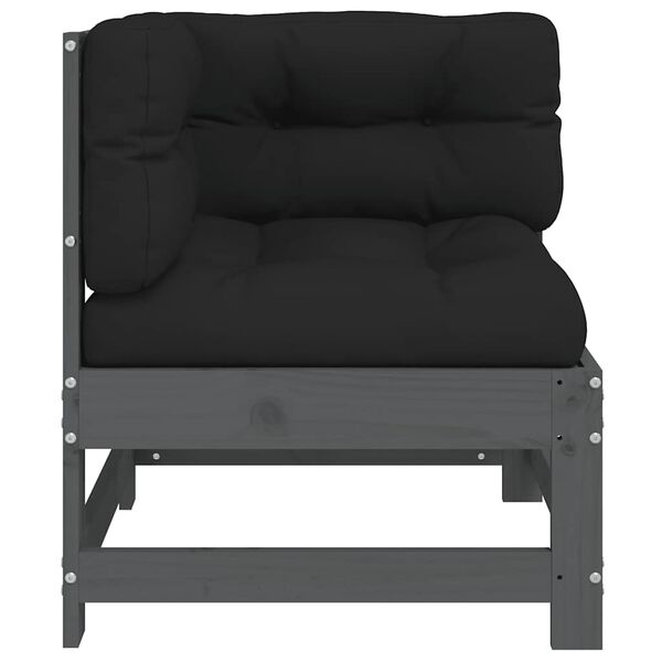 vidaXL Corner Sofa with Cushions Grey Solid Wood Pine
