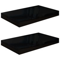 vidaXL Floating Wall Shelves 2 pcs High Gloss Black 40x23x3.8 cm MDF