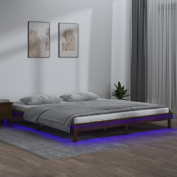 vidaXL LED Bed Frame without Mattress Honey Brown 140x200 cm Solid Wood