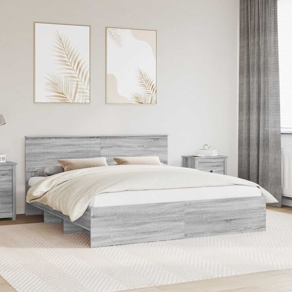vidaXL Bed Frame Grey Sonoma 200 x 200 cm Engineered Wood