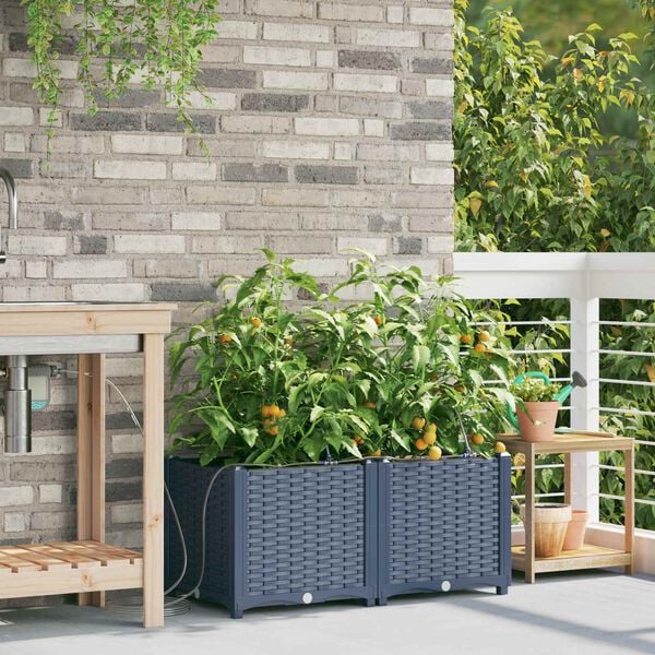 vidaXL Garden Planter 2 pcs Grey 80 x 40 x 37.5 cm Plastic