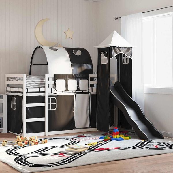 vidaXL Bunk Bed without Mattress with Slide White and Black 90x200 cm