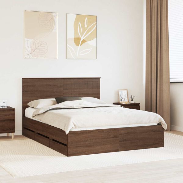 vidaXL Bed Frame with Headboard Brown Oak 150 x 200 cm Engineer Wood