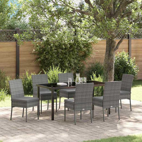 vidaXL Garden Dining Set 7 pcs Grey Powder-Coated Steel
