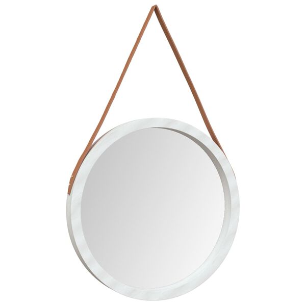 vidaXL Wall Mirror with Strap White &Oslash; 55 cm