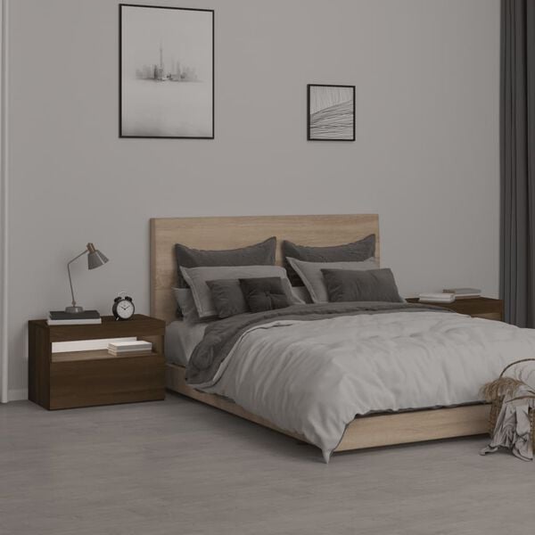 vidaXL Bedside Cabinets 2 pcs with LED Lights Brown Oak 60x35x40 cm