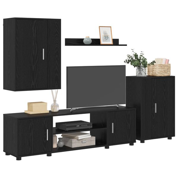 vidaXL TV Cabinet Set Wall-mounted 4 pcs Black Oak Engineered wood