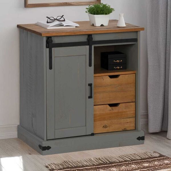 vidaXL Sideboard HALDEN with Sliding Door Grey 80x40x80 cm Solid Wood