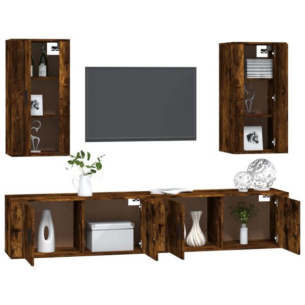 vidaXL 4 Piece TV Cabinet Set Smoked Oak Engineered Wood