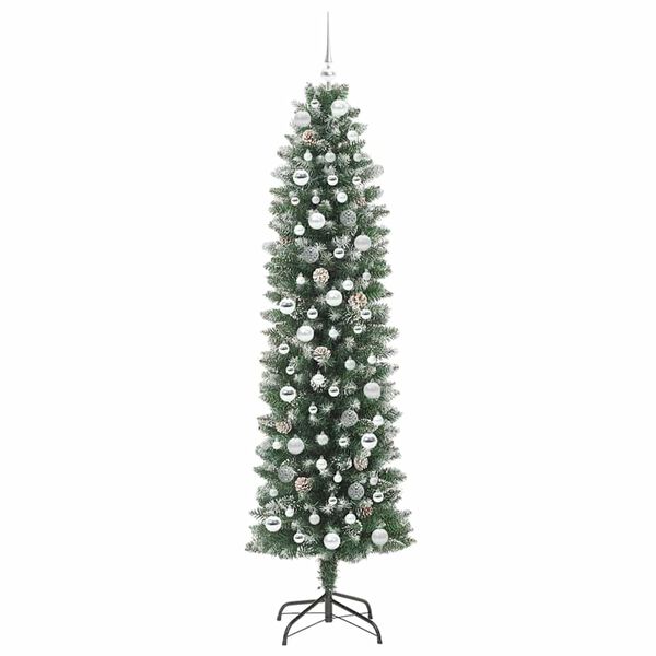vidaXL Artificial Slim Christmas Tree Green and White 210 cm