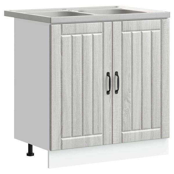vidaXL Sink Base Cabinet Lucca 2 pcs Grey Sonoma Engineered Wood
