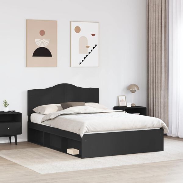 vidaXL Bed Frame with Headboard Black 150 x 200 cm Solid Pine Wood