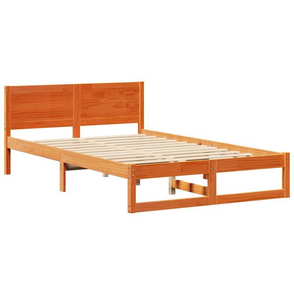 vidaXL Bed Frame with Headboard Wax Brown 120 x 200 cm Solid Pine Wood