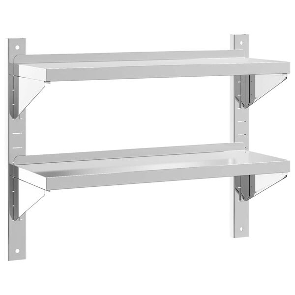 vidaXL 2-Tier Wall Shelf 75x23.5x60 cm Silver Stainless Steel