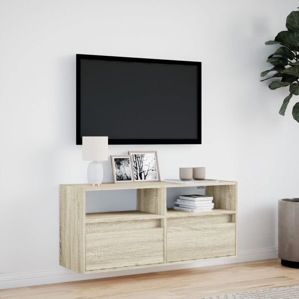 vidaXL TV Wall Cabinet with LED Lights Sonoma Oak 100x31x45 cm