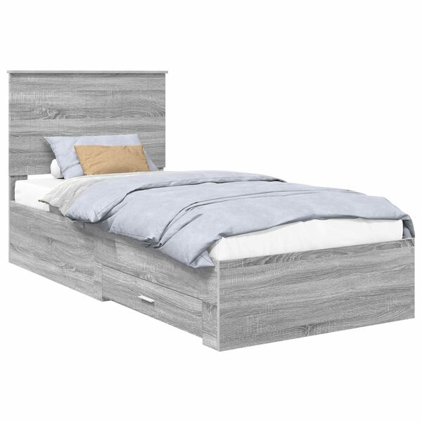 vidaXL Bed Frame with Drawer Grey Sonoma 90 x 200 cm Engineered Wood