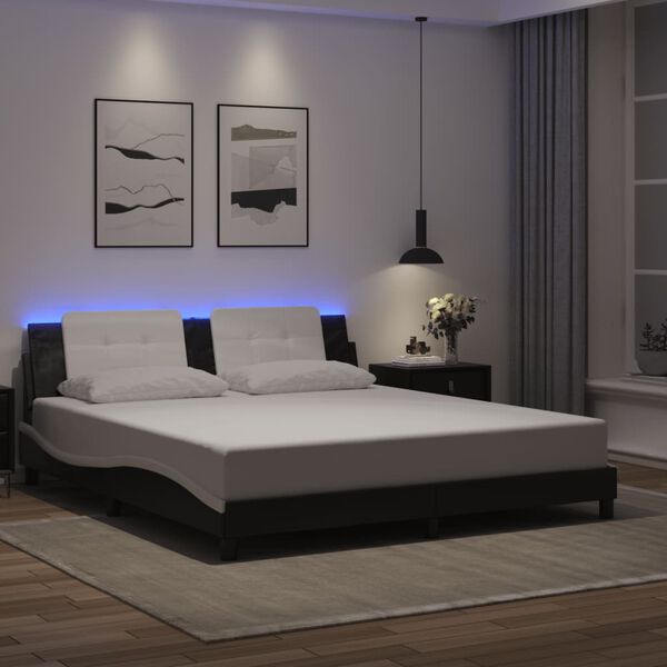 vidaXL Bed Frame with LED without Mattress "Zadar" Black and White 180x200 cm